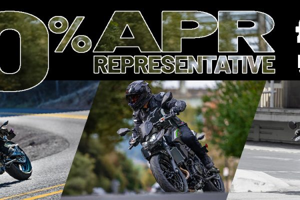 Enjoy 0% APR on HP and 5.9% PCP APR Representative on a wide range of Kawasaki machines!