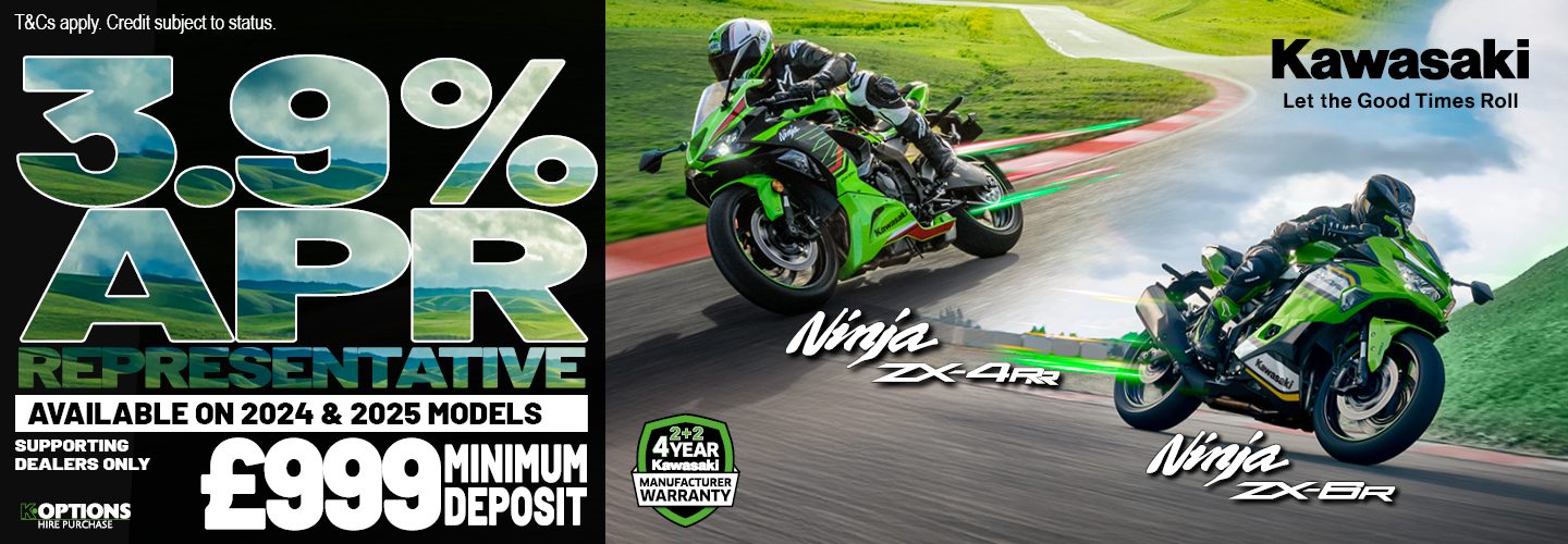 Ninja ZX-4RR and Ninja ZX-6R now available with 3.9% HP and 4.9% PCP APR Representative